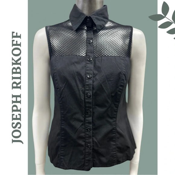 Joseph Ribkoff Sleeveless Button Front
Top Black Meah Yoke  Detail Size 4 - Picture 1 of 9